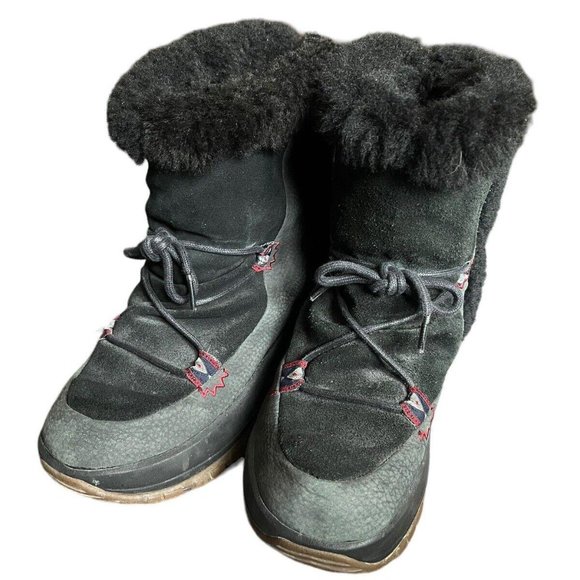 Ulu Womens Black Leather Round Toe Pull-On Snow Boots Size 6.5 - Picture 1 of 7